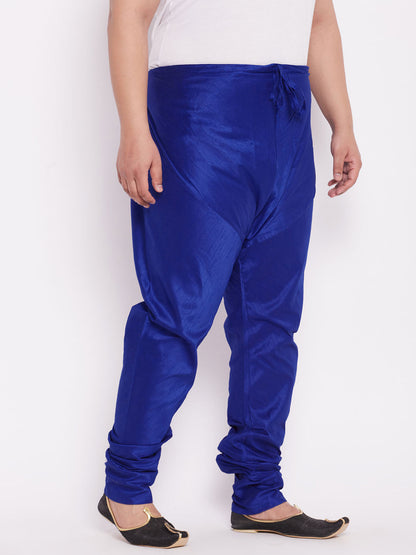 VASTRAMAY Men's Plus Size Blue Cotton Silk Blend Churidar