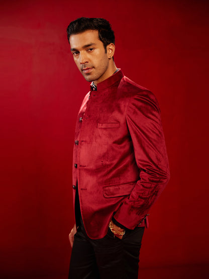 Men's Maroon Velvet Jodhpuri