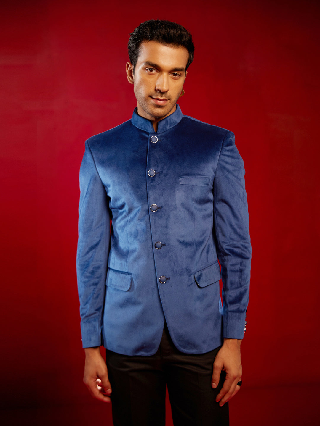 Men's Navy Blue Velvet Jodhpuri