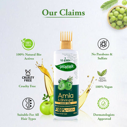 VI-JOHN Prakritik Amla & Bhringraj Hair Oil For premature greying, 100% Natural Bio-Actives