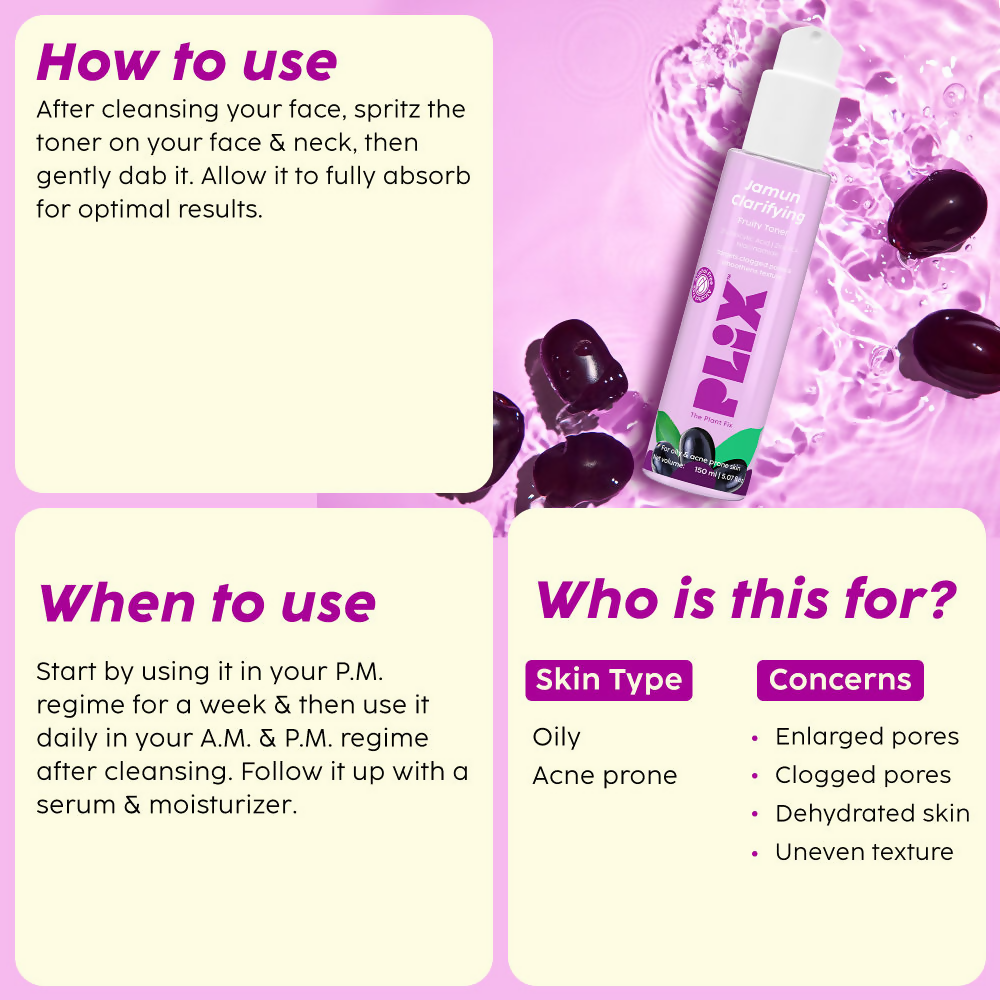 PLIX The Plant Fix Jamun Active Acne Regime With Cleanser, Toner & Moisturizer For Women & Men