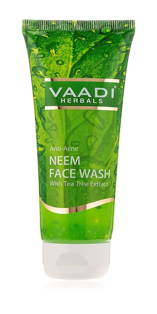 Green tube of Vaadi Herbals Neem Face Wash with Tea Tree Extract on a white background