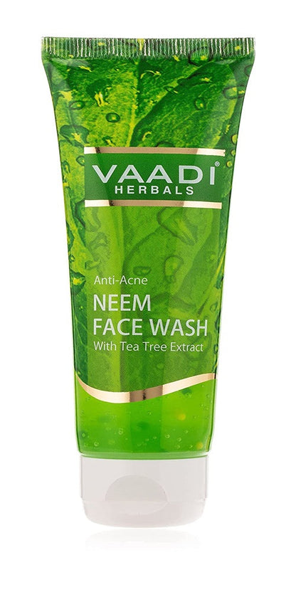 Green tube of Vaadi Herbals Neem Face Wash with Tea Tree Extract on a white background