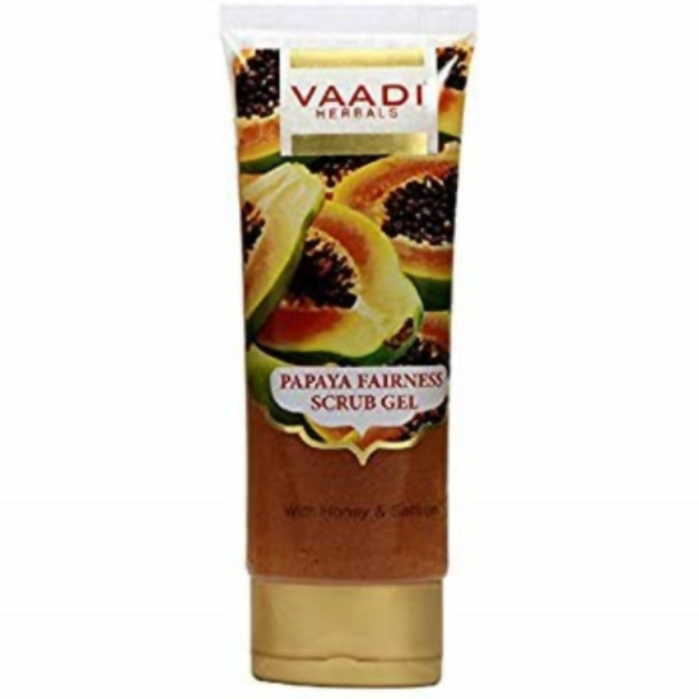 Vaadi Herbals Papaya Fairness Scrub Gel packaging on a white background