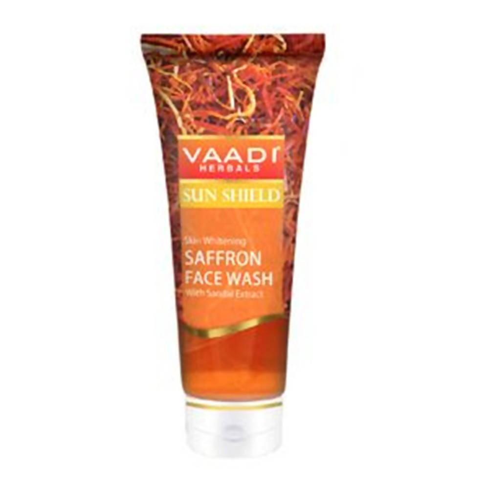 Vaadi Herbals Sun Shield Saffron Face Wash tube on a white background