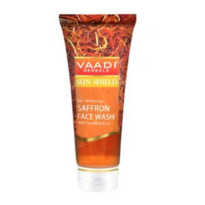 Vaadi Herbals Sun Shield Saffron Face Wash tube on a white background