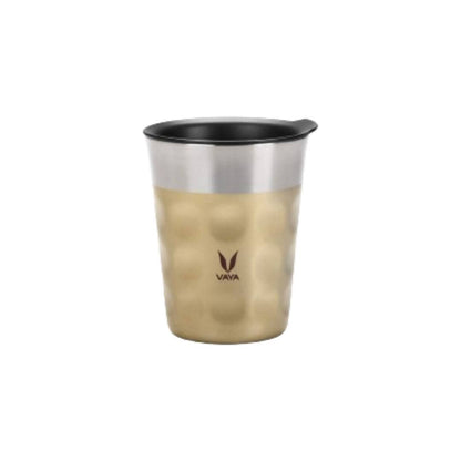 Gold and silver cup with Vaya logo on a white background