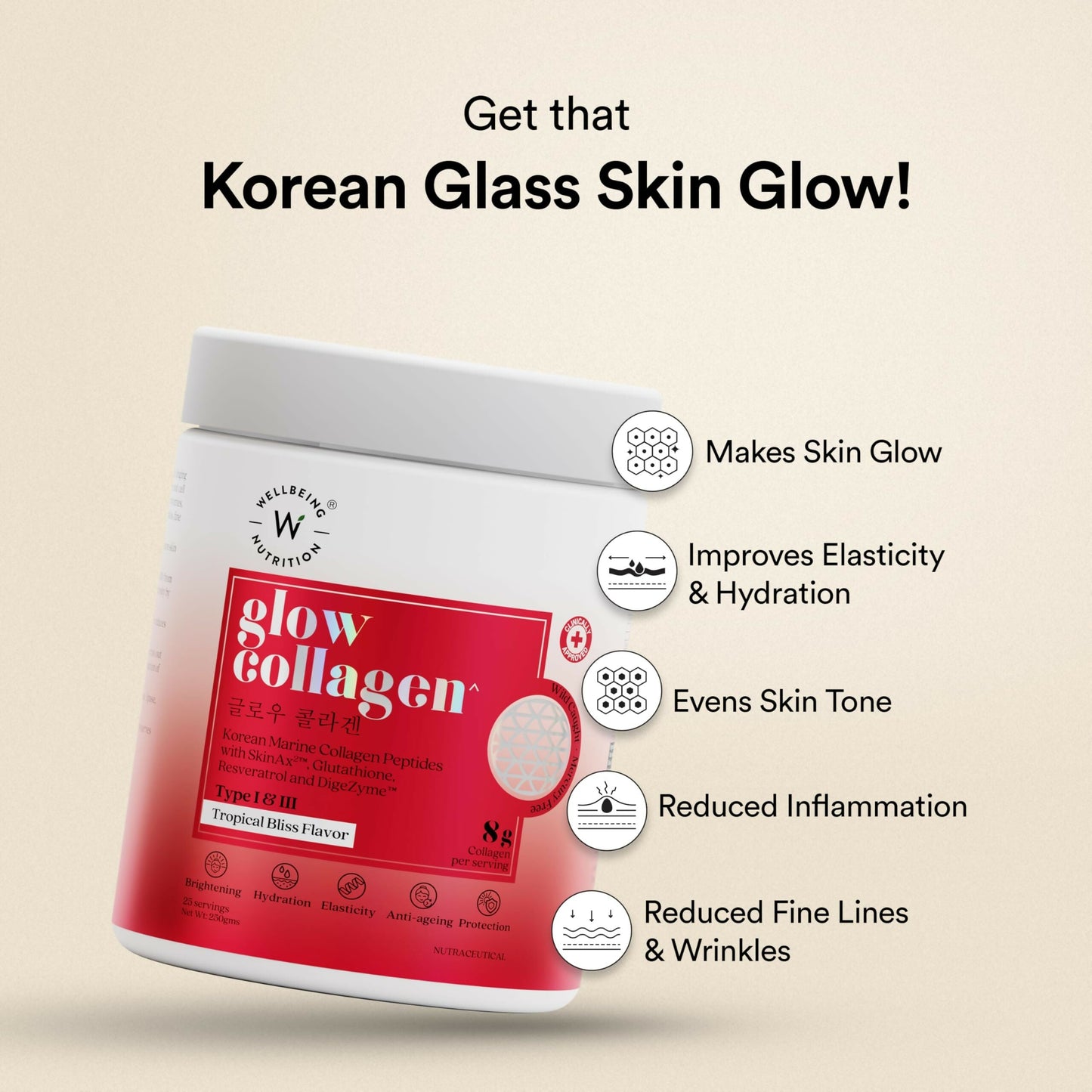 Wellbeing Nutrition Glow Korean Marine & Beauty Collagen Peptides Combo: Tropical Bliss & Strawberry & Watermelon