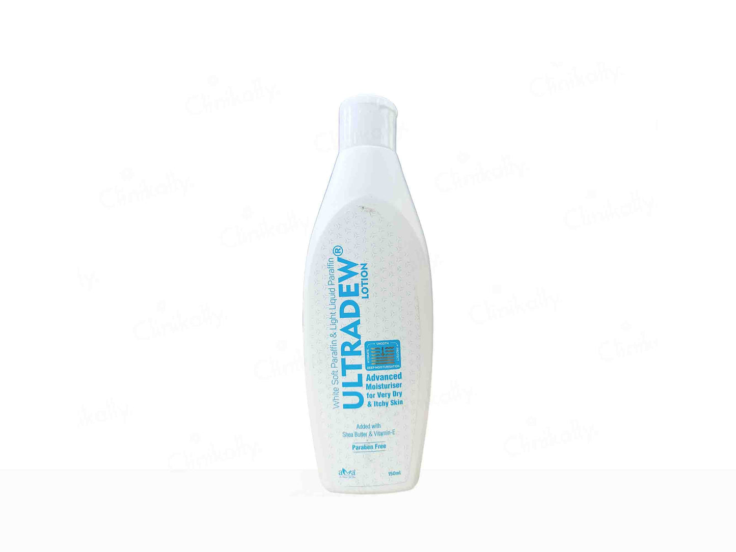 White bottle of Ultradew on a white background
