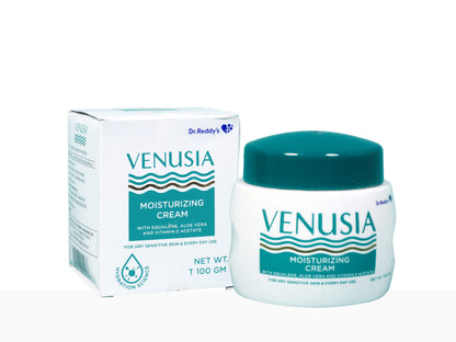 Venusia moisturizing cream jar and box on a white background