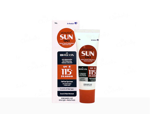Sunscreen tube and packaging with SPF 115 on a white background