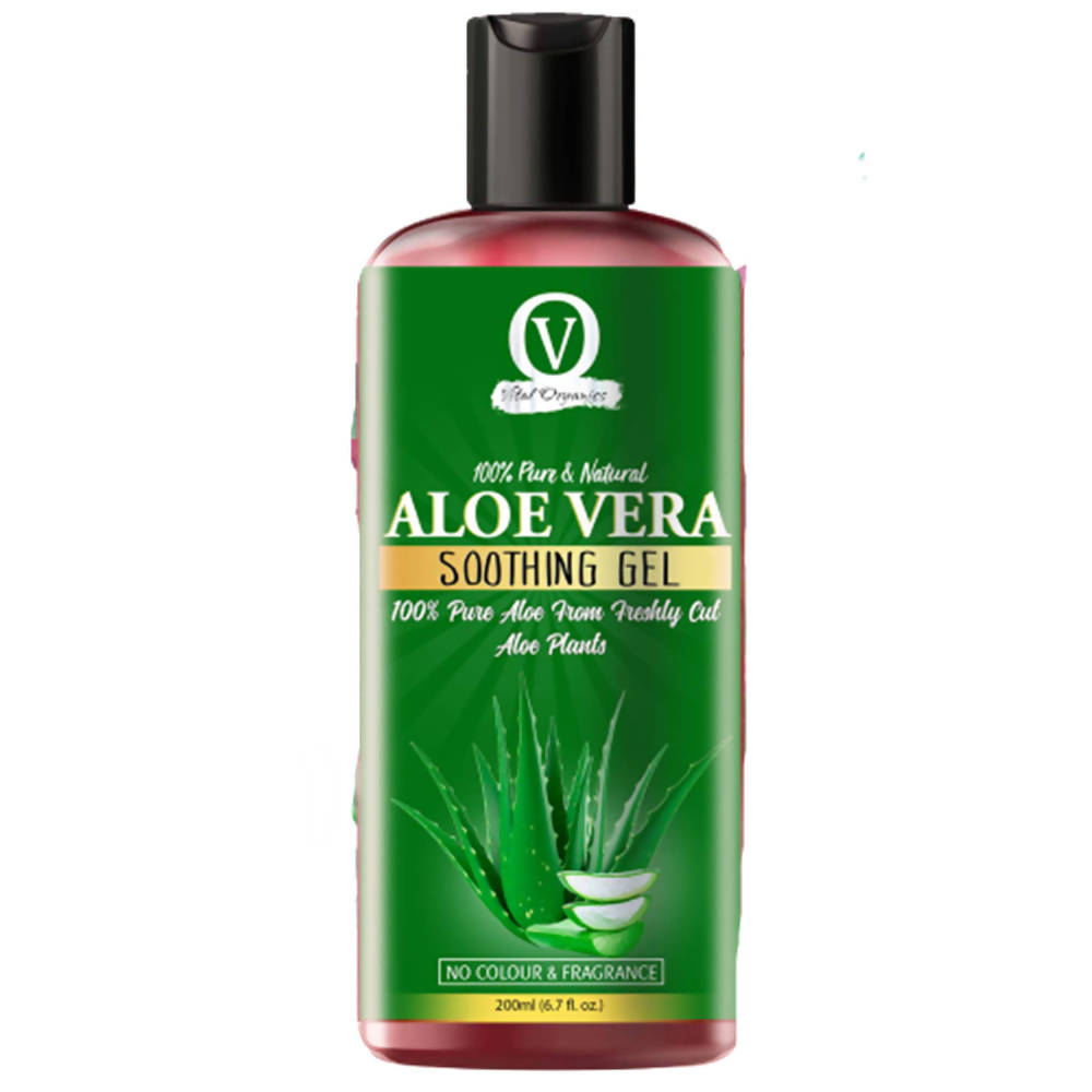 Aloe vera soothing gel bottle with green label on a white background