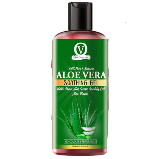 Aloe vera soothing gel bottle with green label on a white background