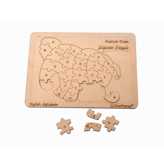Kraftsman English Alphabets Wooden Jigsaw Puzzles Elephant Shape Puzzle | Color Kit Included