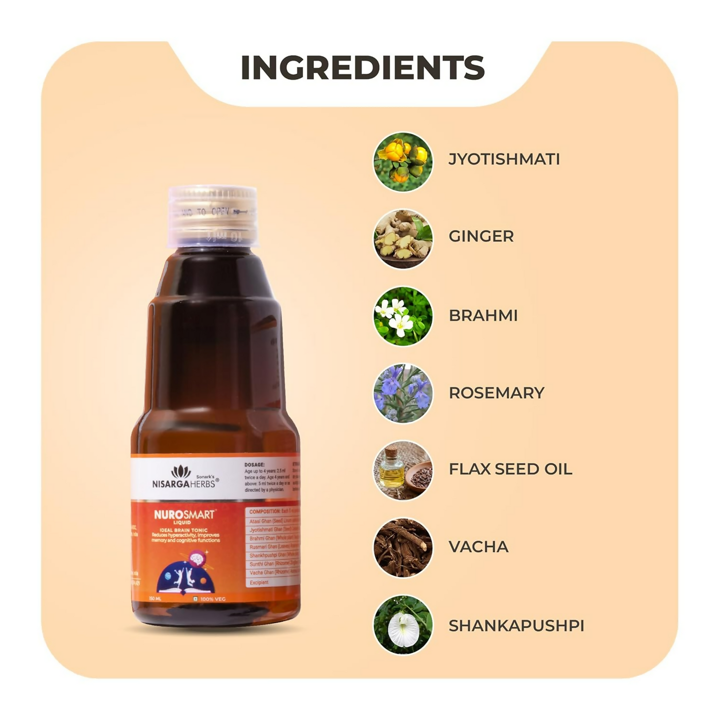 Nisarga Herbs Nurosmart Brain Booster Syrup For Kids (2–12Y)