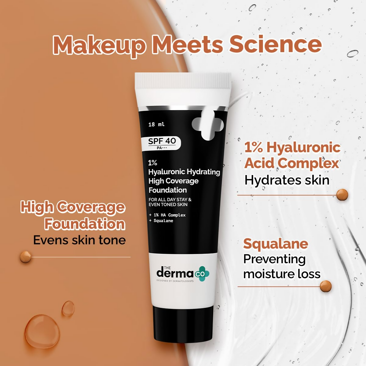 The Derma Co 1% Hyaluronic Hydrating High Coverage Foundation With SPF 40 PA+++ - 06 Beige