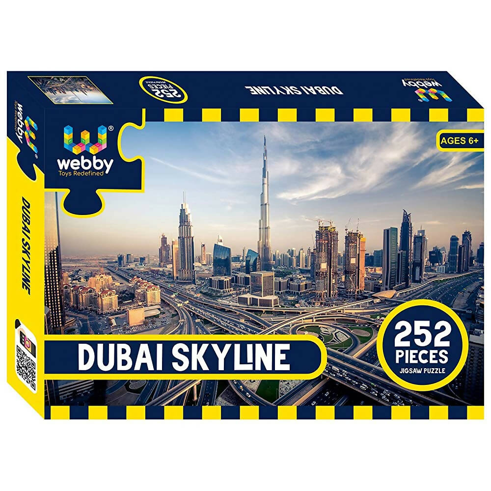 Puzzle box featuring Dubai skyline with 252 pieces and Webby branding.