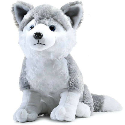 Plush toy wolf on a white background