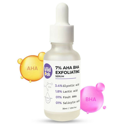 Wild Oak 7% AHA BHA Exfoliating Face Serum Pore Cleansing & Anti-Aging, Anti Acne Serum