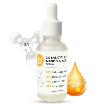 Wild Oak Anti Acne & Oil Control Face Serum 3X Power of 2% Salicylic Mandelic & Azelaic Acid, Anti-Acne Pore Cleansing & Skin Exfoliation
