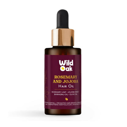 Bottle of Wild Oak Rosemary and Jojoba Hair Oil on a white background