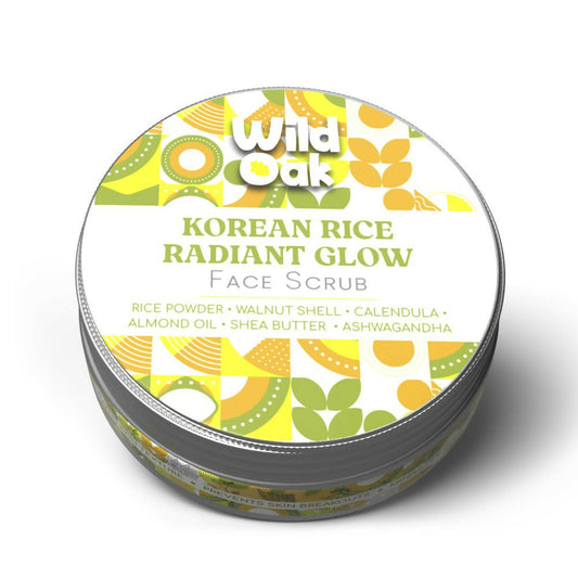 Wild Oak Korean Rice Radiant Glow Face Scrub container on a white background