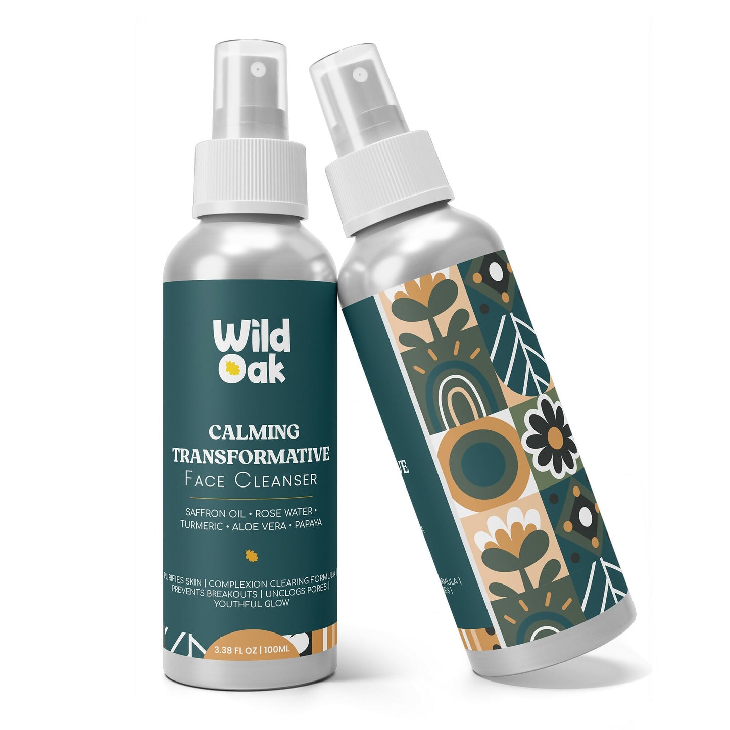 Two bottles of Wild Oak face cleanser on a white background