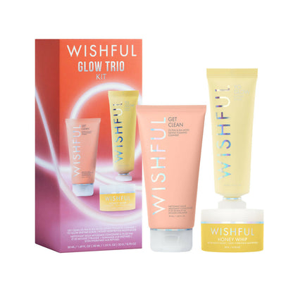 Wishful Glow Trio Kit with packaging and product bottles on a white background