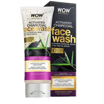 Wow Activated Charcoal face wash with packaging on a white background