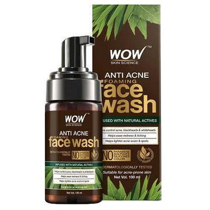 Wow Skin Science Anti Acne Foaming Face Wash with packaging on a white background