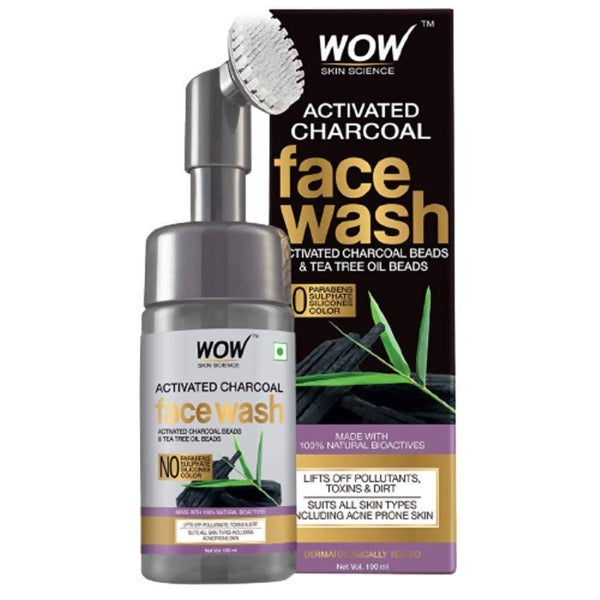 Wow Skin Science Activated Charcoal face wash with packaging on a white background