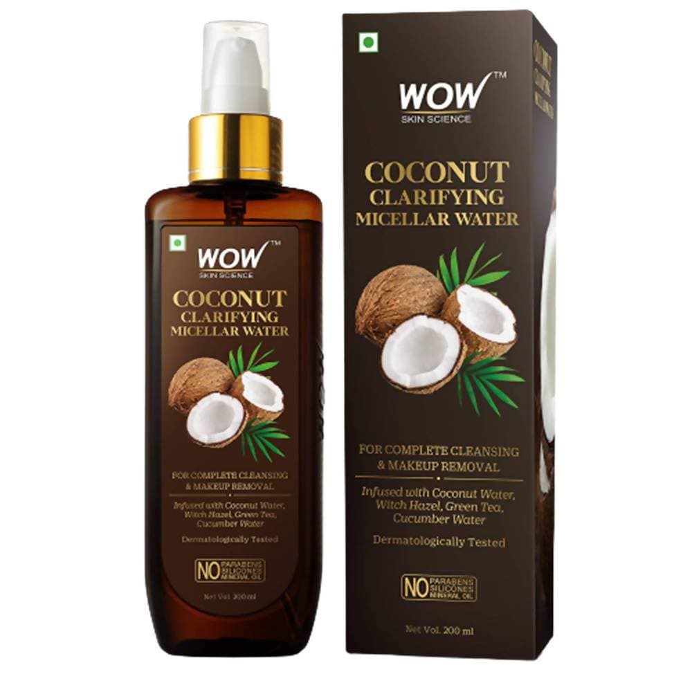 Wow Coconut Clarifying Micellar Water bottle and packaging on a white background