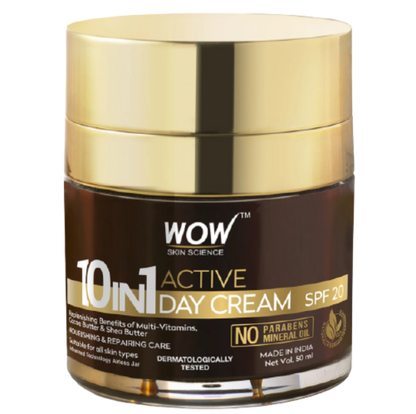 Wow Skin Science 10 in 1 Active Day Cream SPF 20 | Multi-Benefit Moisturizer | Daily Sun Protection