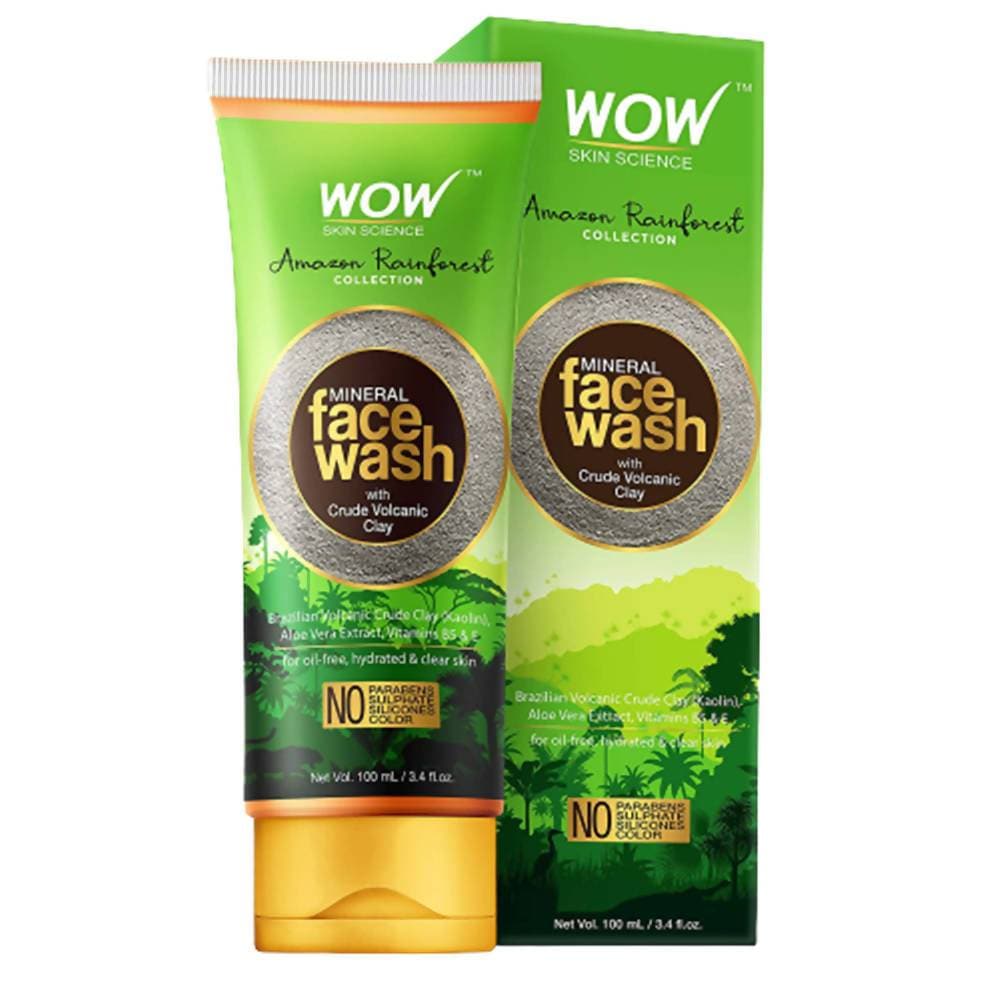 Wow Skin Science Mineral Face Wash with Crude Volcanic Clay packaging on a white background