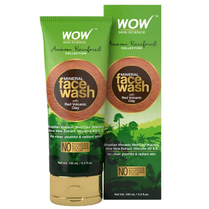 Mineral face wash with packaging from WOW Skin Science on a white background