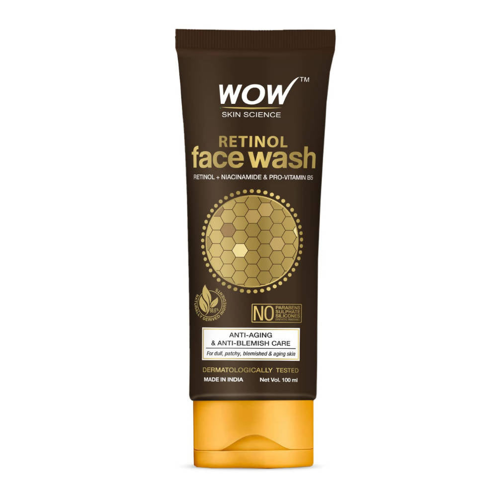 Wow Skin Science Retinol face wash tube on a white background