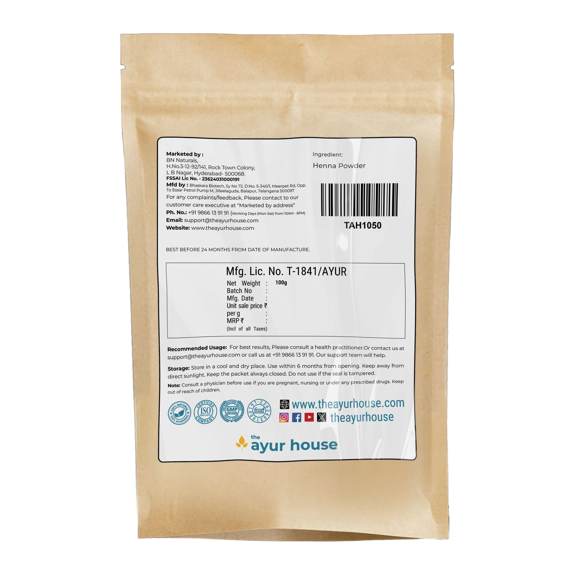 The Ayur House Herbal Henna Powder
