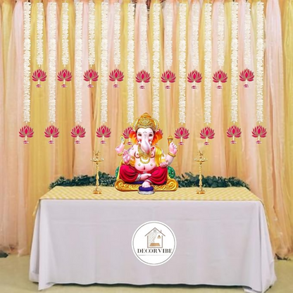 Pooja Room Decoration Item-Mandir Decoration Item, Set of 5 Long Length Off-White Flower