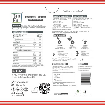 TeaFit Premium NO SUGAR Instant Masala Tea Premix