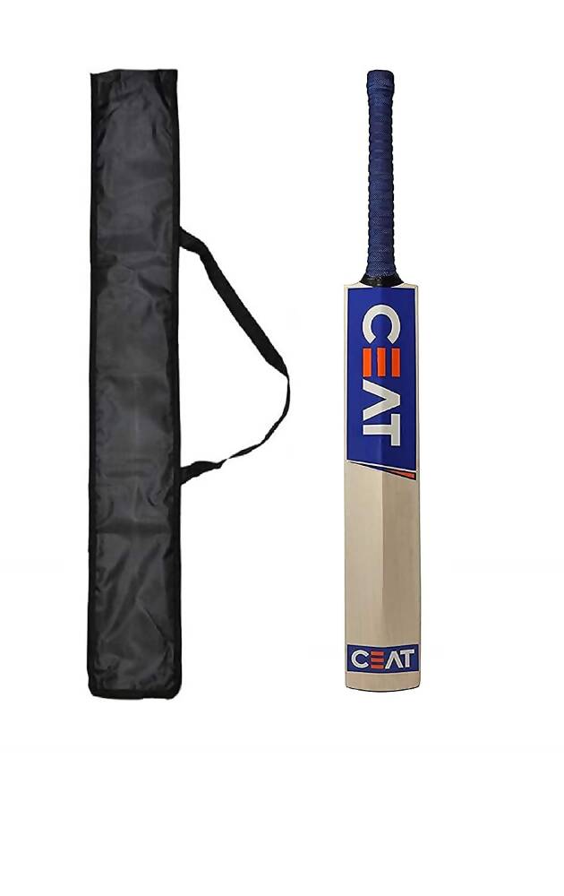Cricket bat with a black carrying case on a white background