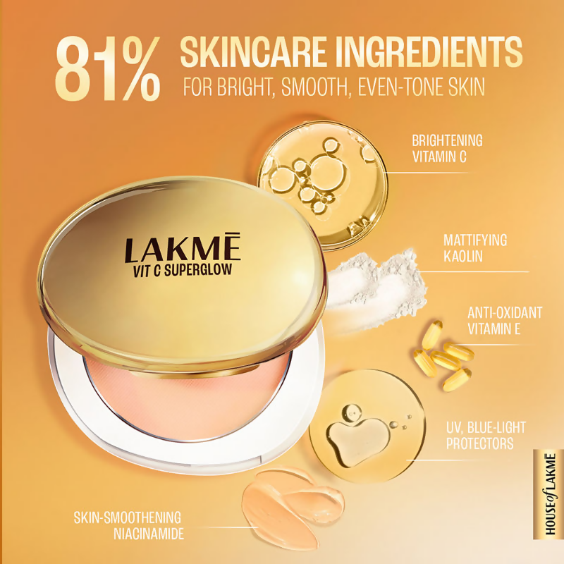 Lakme Vitamin C Superglow Skin Perfecting Compact with 1 % Vit C - Cinnamon