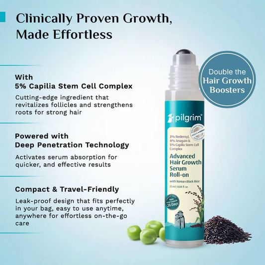 Pilgrim 3% Redensyl, 4% Anagain & 5% Capilia Stem Cell Complex Advanced Hair Growth Serum Roll-On