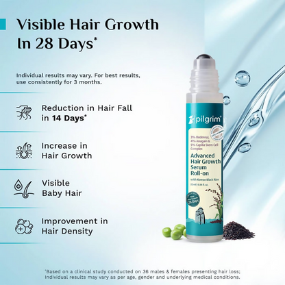 Pilgrim 3% Redensyl, 4% Anagain & 5% Capilia Stem Cell Complex Advanced Hair Growth Serum Roll-On
