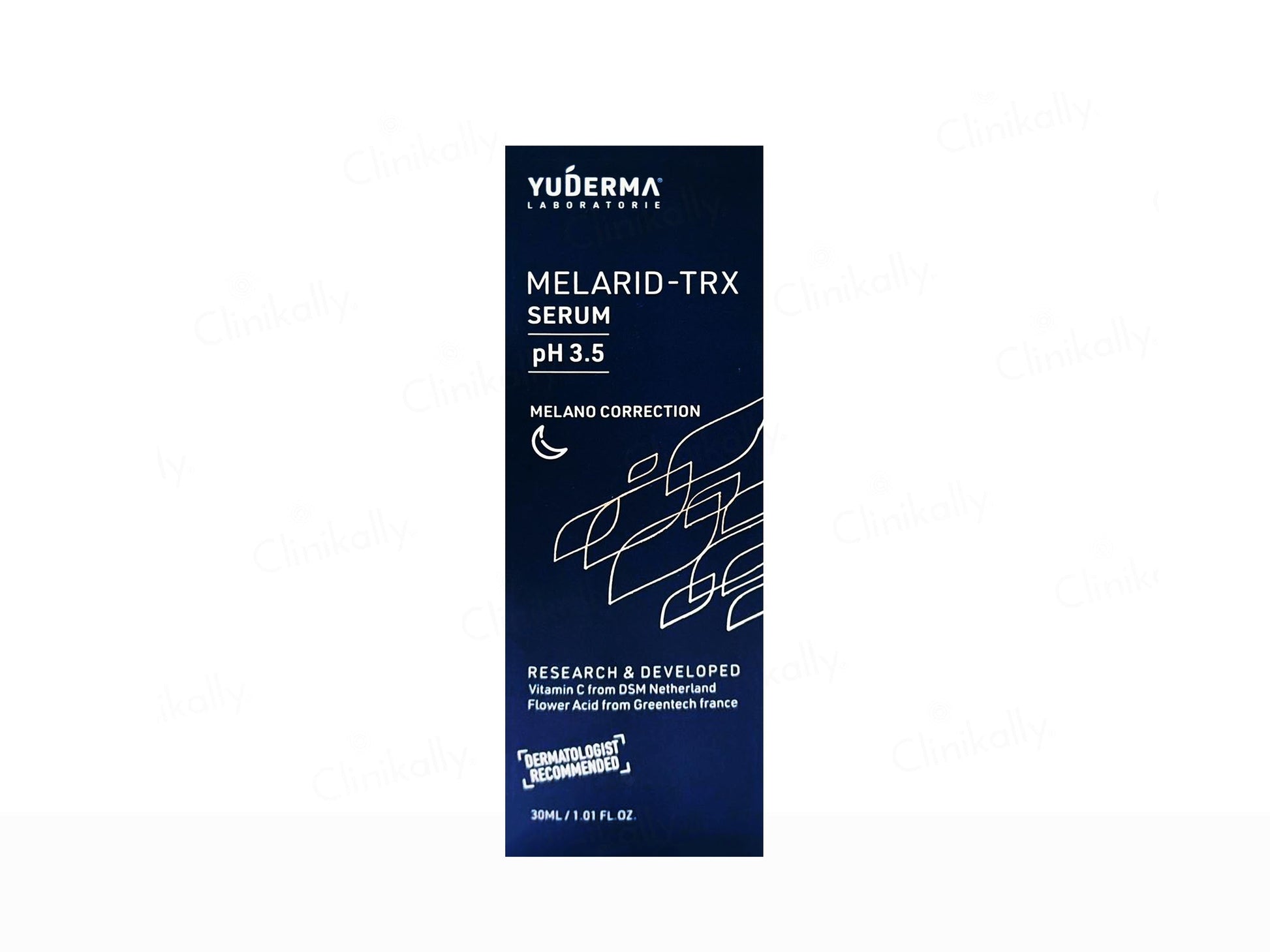 YuDerma Melarid-TRX Serum packaging on a white background