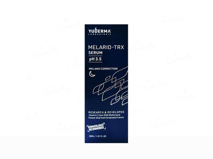 YuDerma Melarid-TRX Serum packaging on a white background