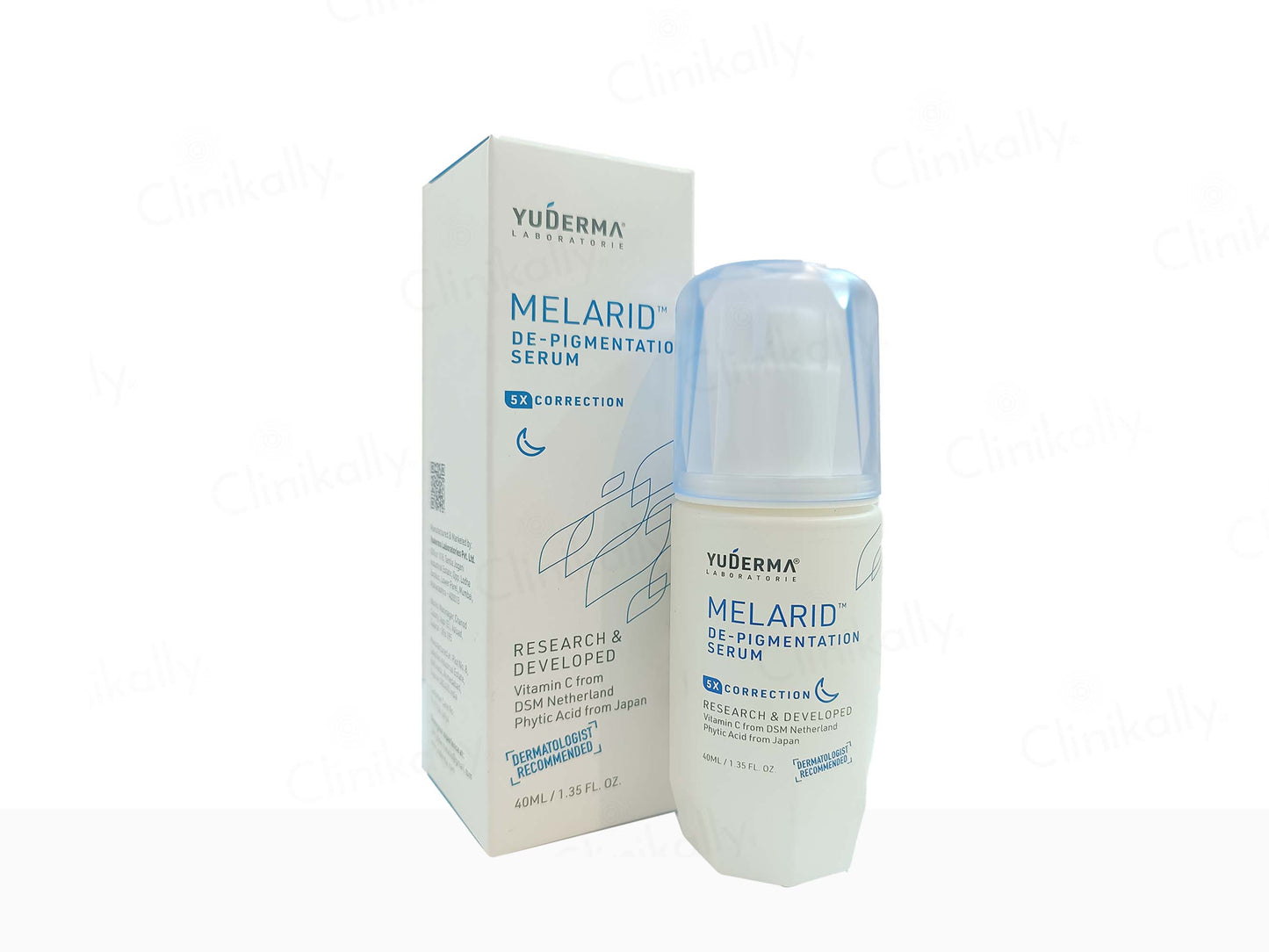 Yuderma Melarid de-pigmentation serum with packaging on a white background