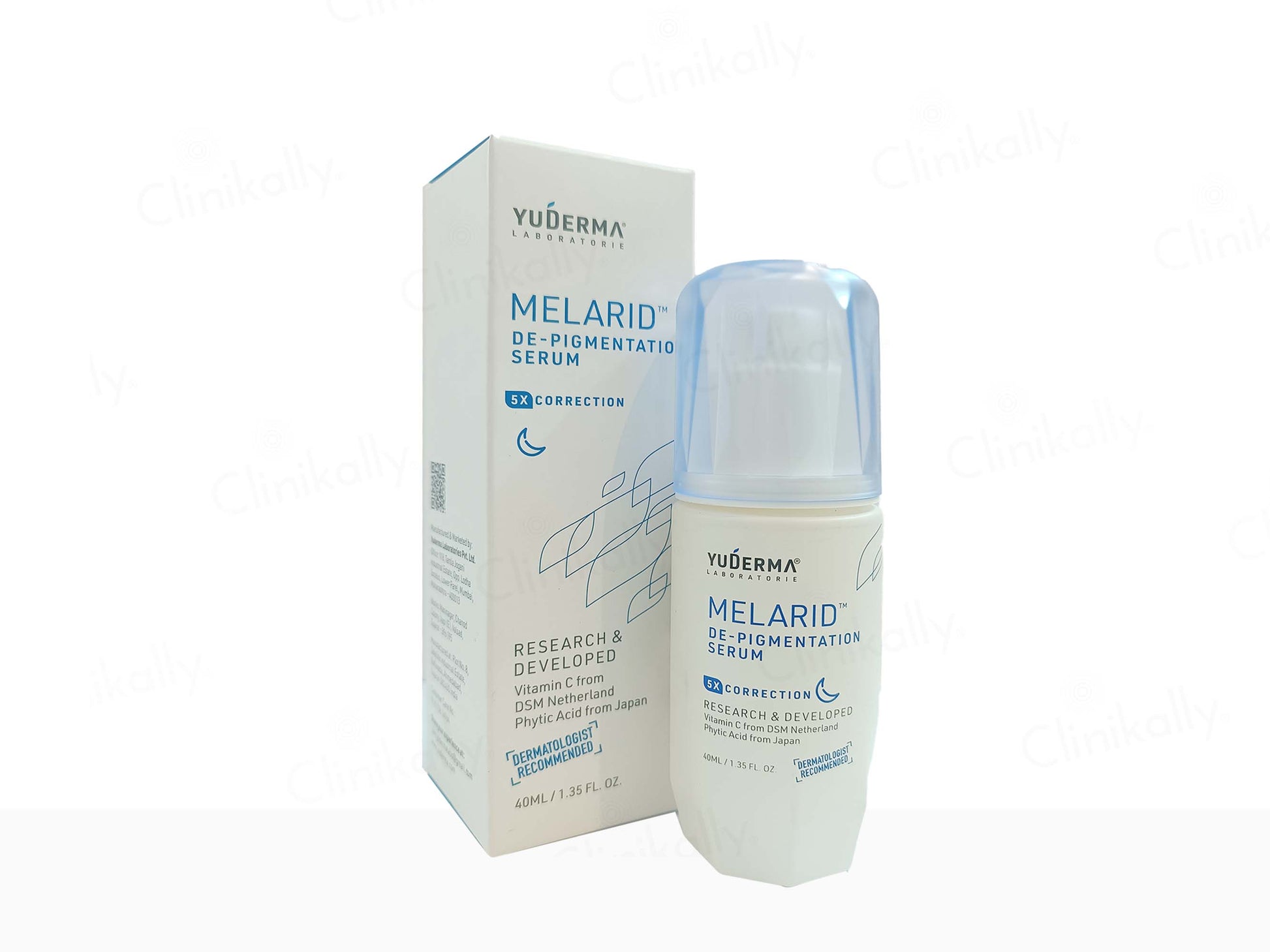 Yuderma Melarid de-pigmentation serum with packaging on a white background