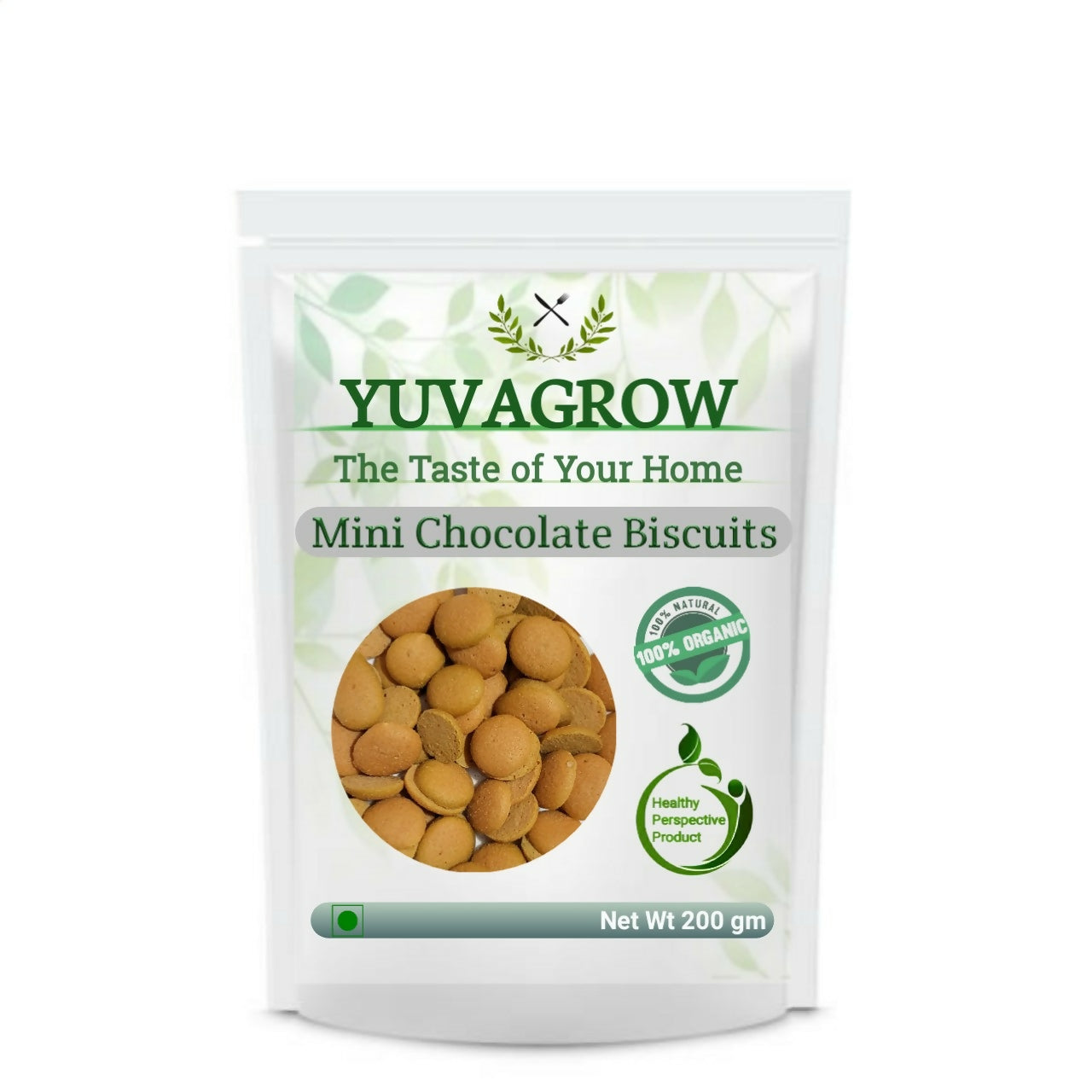 Yuvagrow Mini Chocolate Biscuits packaging on a white background
