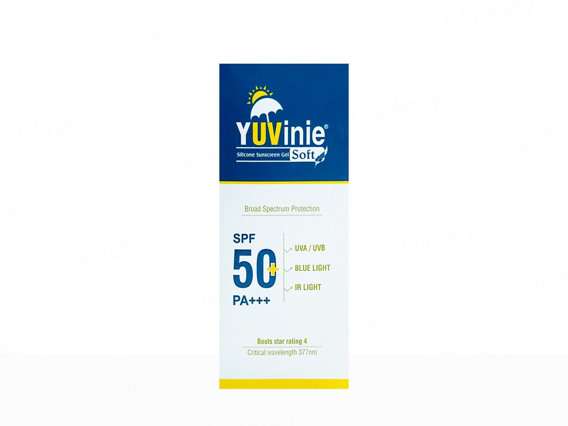 Yuvinie sunscreen packaging with SPF 50 on a white background