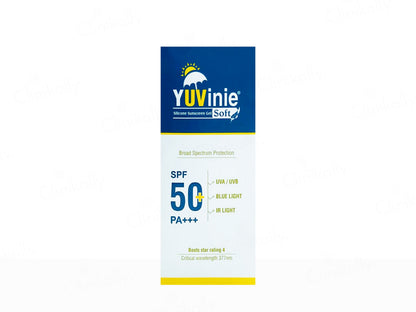 Yuvinie sunscreen packaging with SPF 50 on a white background